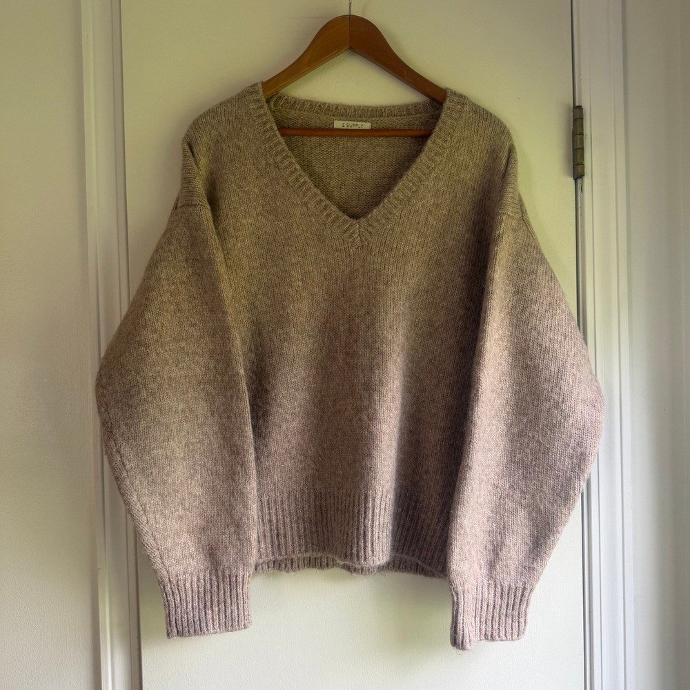 Z SUPPLY Womens Taupe Marl V-Neck Oversized Knit Sweater ZW244301 Size L